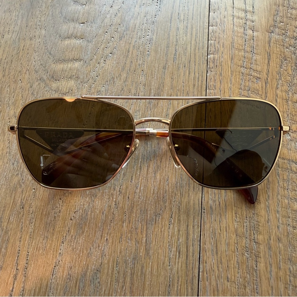 Prada Aviator Sunglasses — PR A50S — Gold/Brown - Picture 2 of 9